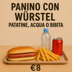 Menù: Wurstel, patatine, acqua o bibita