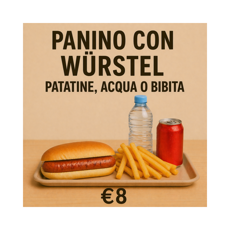 Menù: Wurstel, patatine, acqua o bibita