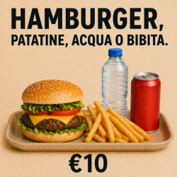 Menù: Hamburger, patatine, acqua o bibita