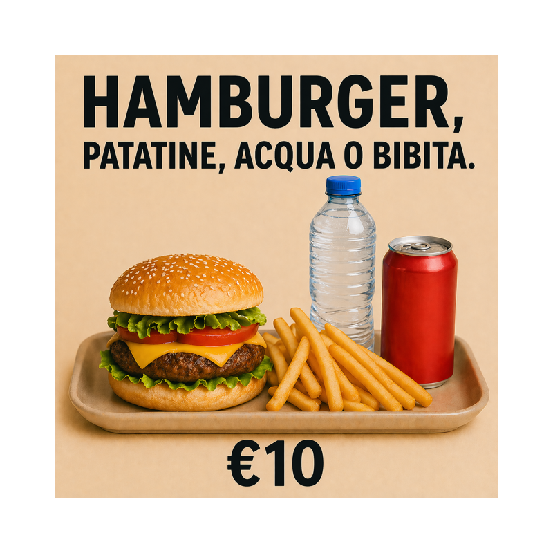 Menù: Hamburger, patatine, acqua o bibita